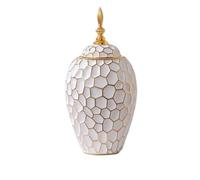 Classical Ginger Jar Nordic Ceramic Vase Creative Simple Ginger Jar With Geometric Pattern Oriental Vase(Gold,9.5x33.5cm)