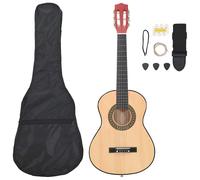 vidaXL Classical Beginner Guitar Set: Black 34" Nylon String Acoustic Guitar, Guitar Bag, Strap, Picks, Pitch pipe and Guitar Strings included