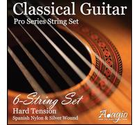 Classical Guitar Strings - Adagio Pro Series Hard Tension Classical Guitar String Set - Nylon And Silver Plated Wound Guitar Strings. Full Pack/Set of 6 Strings