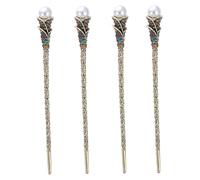 Classical Hair Fork,Retro Metal Chignon Pins, 4pcs Rhinestone Pearl Vintage Chinese Hair Chopstick for Women Bridal Hairpin Set Lightweight and Sturdy for Parties Proms and Daily Wear