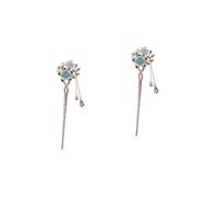 Classical Hair Fork,Retro Metal Chignon Pins, Ancient Chinese Hairpin Vintage Hair Stick Double Flower and Tassel Women's Fashion(Green)