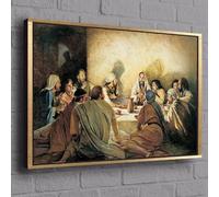 Classical Jesus in The Last Dinner Wall Art Canvas Painting The Last Supper Retro Print Wall Picture for Room Home Decor 90x125cm/35x49inch with Golden Frame Ready to Hang