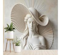 Classical Lady Portrait Wall Mural Sculptural Woman Face Non-Woven Wallpaper Luxury Modern Gr oddess Art Photo Wallpaper 400 x 280 cm Cream White Wall Covering for Living Room Bedroom Feature Wa