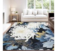 Classical Luxurious Elegant Calm Noble Area rug 150 x 210 cm, Multi-Coloured Flowers Chrysanthemum Peony Short Pile Indoor Carpet for Living Room Bedroom, Non Slip Washable Carpet