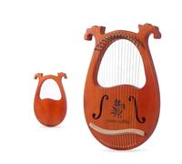 Classical Lyre Harp with Tuning Rod Instruction Manual Strings, 16/17 Strings Lyre Instrument for Music Teaching Lap Harp(16-String Antler Model-Begonia)