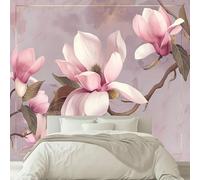 Classical Magnolia French Romantic Photo Mural - 350 x 256 cm Non-Woven Premium Fleece Wall Mural - High Definition Art Print Teen Bedroom Game Room Decoration Environmental Friendly Photo Wallpaper