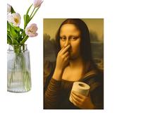 Classical Mona Lisa Painting Bathroom Canvas Wall Art,depicting Mona Lisa Holding Her Nose,Vintage Funny Bathroom Poster, Humorous Toilet Decoration Inspired