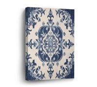 Classical Navy Blue Damask Pattern Canvas Wall Art 12x16in Chinoiserie Asian Canvas Pictures Artwork Posters Ready to Hang Modern Wall Paintings for Bedroom Living Room Kitchen New Home Decor
