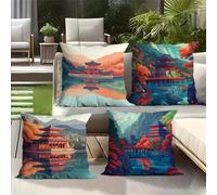 Classical Palace Scenery Cushion Covers 45x45cm Set of 4 Decorative Throw Pillow Covers 18x18inch Soft Velvet Square Cushion Cases for Home Living Room Sofa Couch Bed Pillowcases