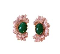Classical Palace Style Pink Haitang Flower Earrings, High-end Female Beauty and Elegant Temperament, Green Silver Needle Flower Earrings