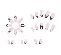 Classical Press on Artificial Nails Black White Dots Pattern French Pattern Bows Detailings ABS Nails French Tip Press on Nail