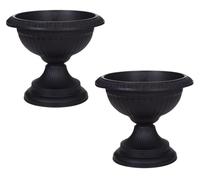 Classical Round Grecian URN Patio Pots 42 CM Flower Planter Outdoor Or Indoor Plant Plastic Base Home Office Garden Wedding Flower Porch Front Door Planter Set Of 2 (BLACK)