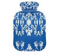 Classical Royal Floral Blue hot Water Bottles with Soft Cover, 2L hot Compress for Period Cramps, Period Cramps