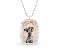 Classical Schnauzer Dog Cherry Rectangle Pendant Necklace Silver Women Jewelry Alloy Keychain Tag Jewelry