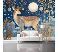 Classical Wallpaper, Non Woven Wall Murals, 400 x 280 cm (W x H) | Winter Fairytale Village Stag Wall Murals, for Living Room Kitchen Dining Room Bedroom Home Decor Wallpaper