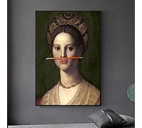 Classical Woman Canvas Painting Drawing Pencil on Nose Posters and Prints Wall Art Picture for Living Room Home Decor 40X60cm Internal Frame