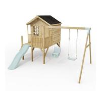 ClassicPlay Premium 5ft Playhouse on Deck with Double Swing and Slide Ice Blue