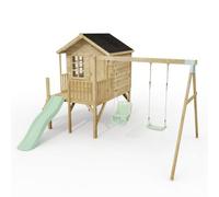 ClassicPlay Premium 5ft Playhouse on Deck with Double Swing and Slide Mint Green