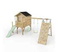 ClassicPlay Premium 5ft Playhouse on Deck with Double Swing, Slide and Climbing Wall