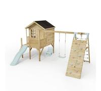 ClassicPlay Premium 5ft Playhouse on Deck with Double Swing, Slide and Climbing Wall Ice Blue