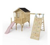 ClassicPlay Premium 5ft Playhouse on Deck with Single Swing, Slide and Climbing Wall Dusky Pink