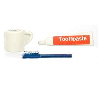 Classics by Handley House Dollhouse Miniature Bathroom Set - Toothbrush, Toothpaste, Mug - 1:12 Scale - Realistic Style - Plastic Material - Metal Color