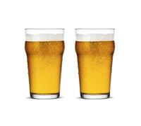 Classics Craft Beer Glasses - 20oz British Pub Glasses, Premium Tumbler Set of 2, Unique Design Easy Stacking