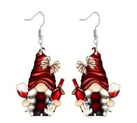 Classics Earrings for Women 2 4 Pair Wooden Christmas Earrings Christmas Tree Santa Dwarf Geometric Square Jewelry (1-Watermelon Red, One Size)