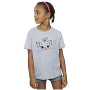 Disney Girl's Classics Marie Face Pocket Cotton T-Shirt in Grey | Size: 12-13 Years Disney Grey 12-13 Years