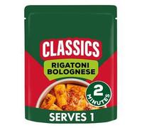 Classics Rigatoni Bolognese, Ready Meal with Egg Pasta in Tomato and Beef Sauce, Free From Artificial Additives, 250g, Serves 1