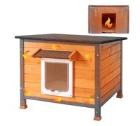 Classics Wooden Outdoor & Indoor Cat House,Waterproof Asphalt Roofs and Metal Frames Cat Cave with Moisture Proof Elevated Base Animal Shelter (Brown-Insulated)