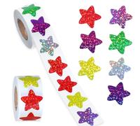 Classicseali 1000pcs Reward Stickers for Children, Sparkly Star Stickers for Kids Reward, 2.5cm Self Adhesive Colorful Foil Glitter Sticker for Birthday Party Decoration, Valentine, Wedding, Classroom