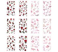 Classicseali 12Sheets Floral Stickers, Red Pink Vintage Flower Stickers, Decals for Crafts Scrapbook Supplies Card Making Journaling Water Bottles DIY Crafts Decoration, Scrap Book Accessories