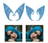 Classicseali 2 Pairs Elf Ears Adult, Glitter Elf Ears, Lightweight and Durable, Reusable Hobbit Ear, for Cosplay Fair Costumes, Halloween Parties, Christmas, Birthday, Movie Shooting, Blue