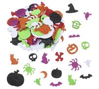 Classicseali 200 Pcs Halloween Foam Stickers, Glitter Foam Stickers for Halloween Decorations - Sparkle Self-Adhesive Pumpkin Ghost Bat Shape Craft Supplies for Halloweens Party