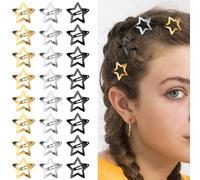 Classicseali 24pc hair Clips Star, 1.18 Inch Cute Star Hair Clip, Stars Hairclips Non-Slip Snap Rave, Suitable for Girls Women Children Metal Hairs Clips(Silver, Gold, Black)