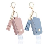Classicseali 2PCS Hand Sanitiser with Clip,Portable Leather Hand Sanitizer with Clip, Refilled Empty Hands Sanitizers Bottles, with Keychain, for Bathroom Liquid Soap Shampoo, Pink, Blue