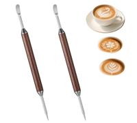 Classicseali 2pcs Latte Art Pen, Double-Ended Stainless Steel Barista Tools with Black Wood Handle, Professional Coffee Art Pen for Home Cafe Espresso Designs, Barista Accessories