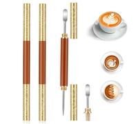 Classicseali 2pcs Latte Art Pen, Stainless Steel Latte Art Tools with Lid, Lattes Pen with Wood Handle, Dual-Head Design, for Creating Professional Espresso Tools, Home, Travel, Cafe Use