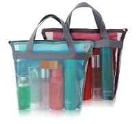 Classicseali 2pcs Mesh Shower Bag, 30 x 30cm Quick Dry Portable Shower Bag with Zipper for Travel, Gym, Swimming, Camping, College Dorms, Beach, Sky Blue & Wine Red Mesh Showers Caddy Bags