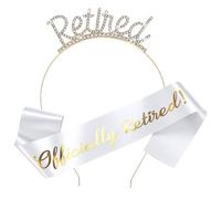 Classicseali 2pcs Retirement Sash,Retirement Sash for Women with Rhinestone Retirements Crown Tiara, Classic Retirements Decorations for Women, White