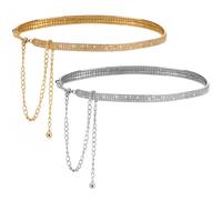 Classicseali 2pcs Rhinestone Belts,125.5cm/49.4 In Rhinestone Belt,Chain Belts for Women, Rhinestones Belt for Formal Dress Wedding Bridal, Gold & Silver Waist Chain
