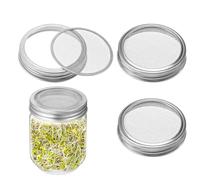 Classicseali 2pcs Sprouting Jar Lid, 86mm/3.4 In Stainless Steel Mason Jar Sprouting lids, Wide Mouth Sproutings Jars Lid for Growing Bean, Broccoli, Alfalfa, Organic Sprout, Silver