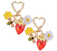 Classicseali 2pcs Strawberry Bag Charm, Cute Bag Charms & Purse Charms for Women, Strawberry Keychain Charm with Daisy & Bee Accents - Perfect Strawberry Keychains for Handbags, Backpacks