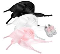 Classicseali 3 Pair Ribbon Laces, Satin Shoe Laces,Ribbon Shoe Lace Women, Soft Silk Shoelaces,Wide Flat Silk Shoelace Suitable for Sports Casual Shoes, Sneaker Skate Shoes Boots Black White Pink