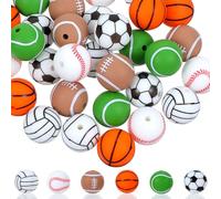Classicseali 30 PCS Silicone Beads, 15 mm Sports Beads for Pens & Bracelets Making, Silicone Bead for Keychain Making, Baseball & Football Focal Bead