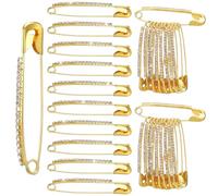 Classicseali 30pcs Gold Safety Pins Large,Saree Pins, 2.16Inch Rhinestone Gold Safety Pin for Clothes Dress Pants Skirt Crafts Dressing Accessories