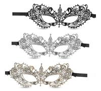 Classicseali 3pcs Masquerade Ball Masks,Masquerade Mask for Women with Gilded Lace, Party Half Masquerades Mask for Women, Costume Party, Role Play, Girls, Ladies, Couples,Halloween Carnival,3 Colors