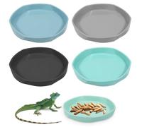 Classicseali 4 Pack Bearded Dragon Food Bowl, Round Plastic Water Dish for Reptile Tank, Lizard Water Bowl for Gecko, Bearded Dragon, Chameleon, 4.45" W x 4.45" D x 0.6" H, Muticolors