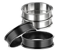 Classicseali 4pcs Crumpet Rings, 9cm Stainless Steel Tart Rings for Baking, English Muffin Pancake Moulds for Pastry, Round Cooking Pastry Ring, Non Stick Cooking Rings, Round Egg Ring, Black & Silver